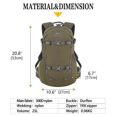 GAF Outdoor 25L Hunting Backpack | Compound Bow/Gun Carry, Hydration-Ready, 500D Nylon, DWR Protection | Modular Frame-Compatible For Big Game & Bow Hunting